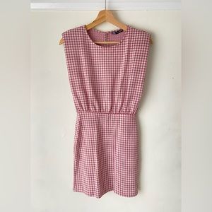 Zara Pink Gingham Mini Dress with Shoulder Pads